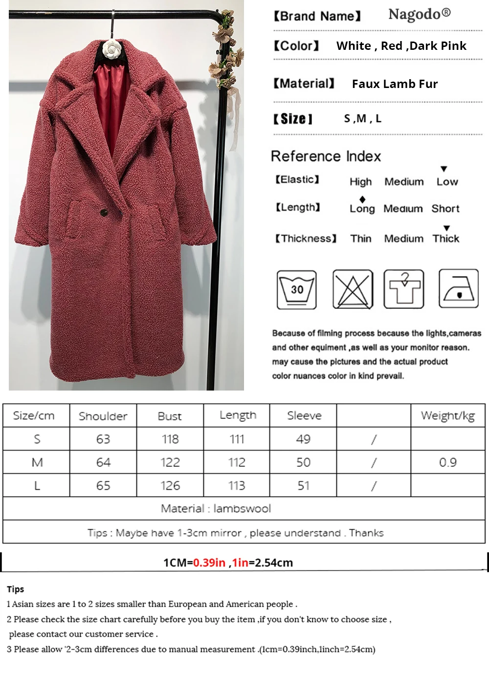 

Nagodo white teddy coat winter coat Long Sleeve turn-down collar Women's faux fur coat Causal wide-waisted Oversized plus size