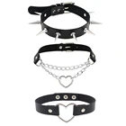 Из искусственной кожи в стиле панк кожа колье-чокер с цепочками и заклепками в стиле Харадзюку; Пикантная Мода в винтажном стиле в виде сердца круглый для женщин девушек ювелирные изделия кулон подарок