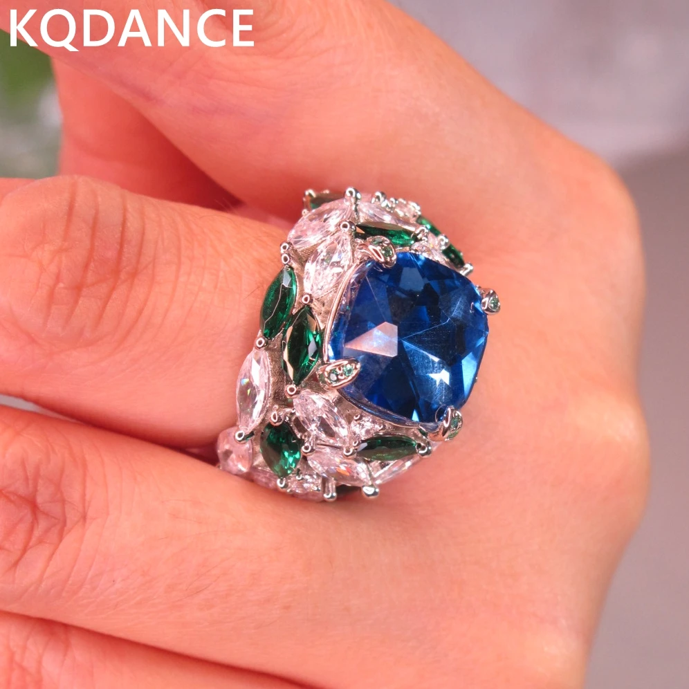 

Кольца с имитацией изумруда, сапфиром, танзанитом, синим муассанитом, бриллиантами, серебряного цвета, для женщин, подарки на годовщину, нов...