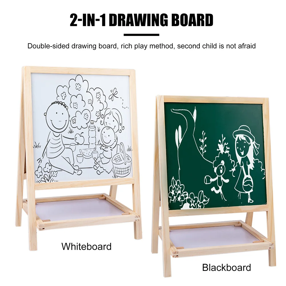 

2 in 1Wooden Writing Drawing Blackboard Whiteboard Double-Sided Lifting Folding Magnetic Message Board Kids Early Education Toys
