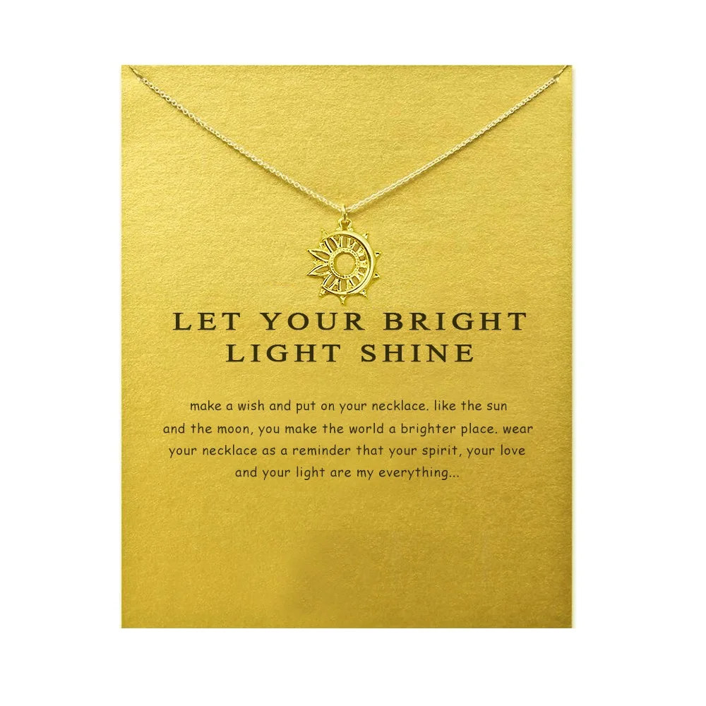 Ожерелье с подвеской солнце и луна пусть ваш яркий светильник блестит Meaing Card Luck