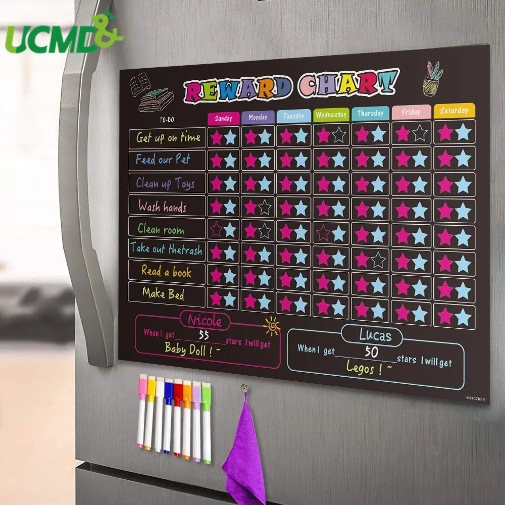 

Magnetic Refrigerator Kid Chore Chart Chalkboard Daily Planner Calendar Improve Child Responsibility Behavior Star Reward Chart