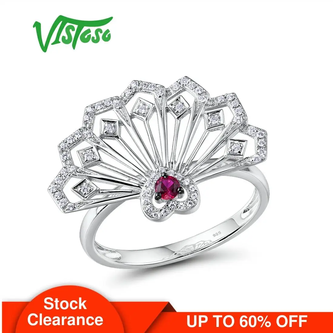 

VISTOSO Gold Rings For Women Genuine 14K 585 White Gold Ring Fancy Ruby Sparkling Diamond Engagement Anniversary Fine Jewelry