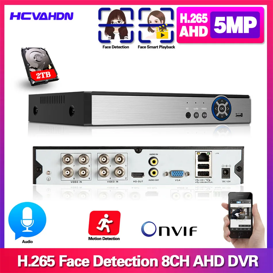 

6 in 1 8CH 5.0MP AHD DVR Hybrid Video Face Recorder Support 5MP AHD Camera 4MP 5MP IP Camera CCTV Home Security System Onvif