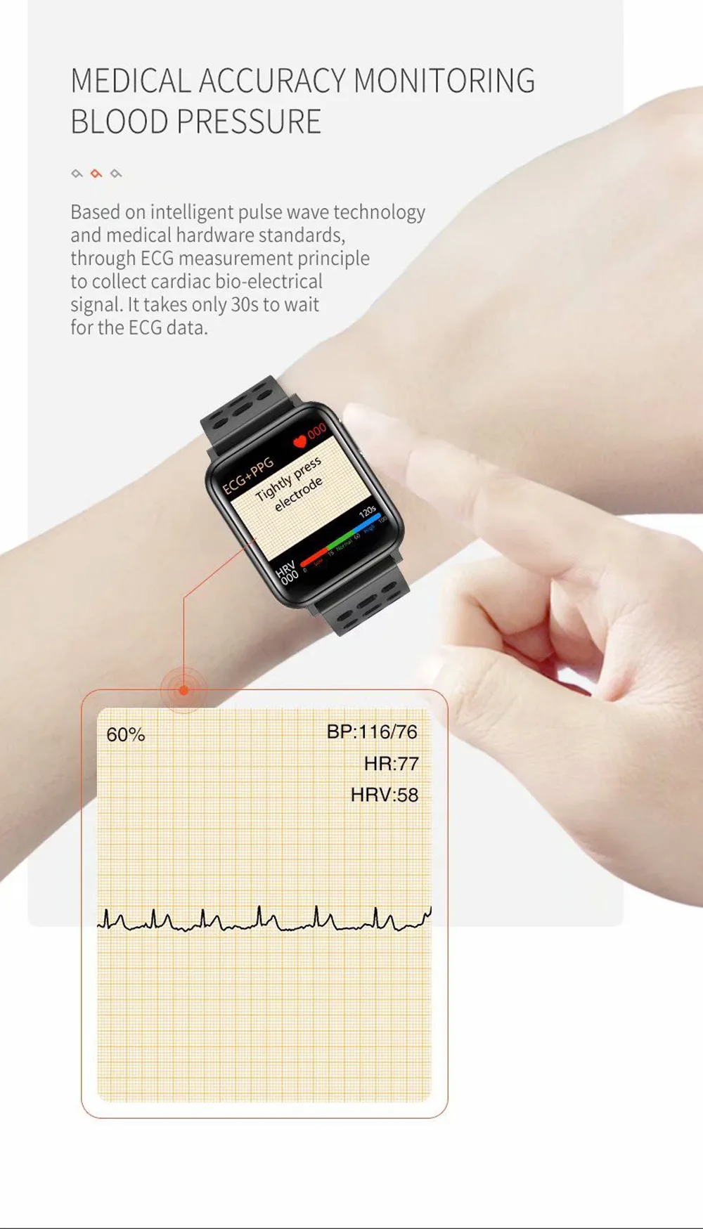 ECG PPG SPO2 Smart Band Watch Men Blood Pressure Oxygen Heart Rate Monitor Smartwatch Women Waterproof for Android IOS Xiaomi