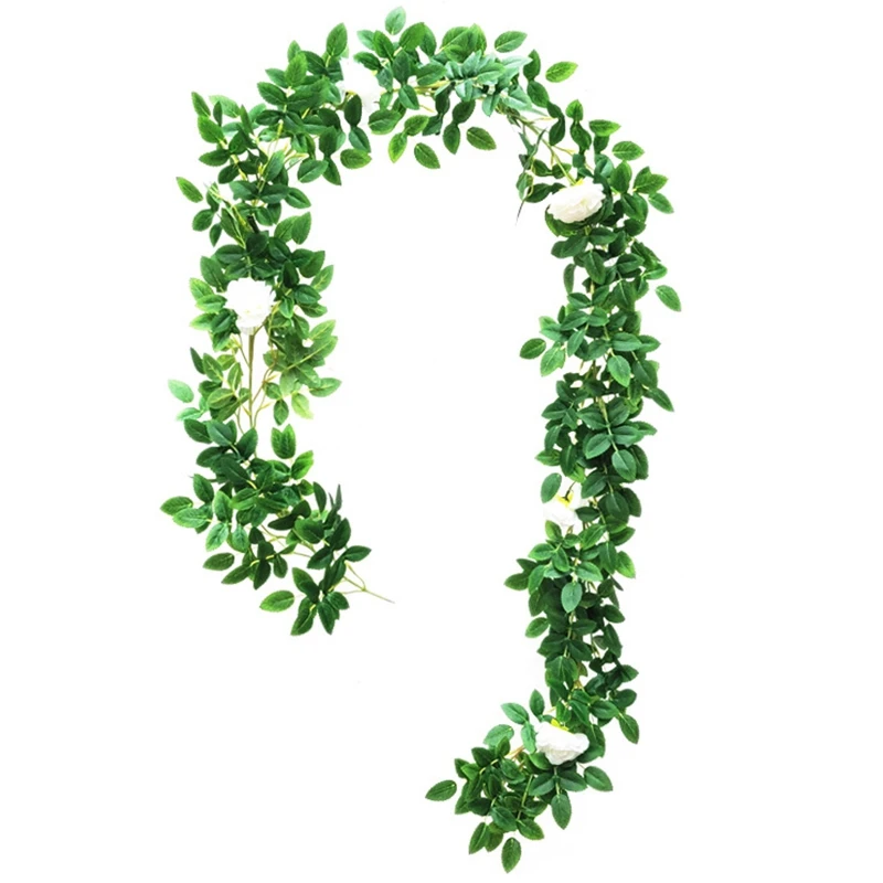 Искусственные розы лоза цветок и зеленый лист креп Роза висячая венок Плющ