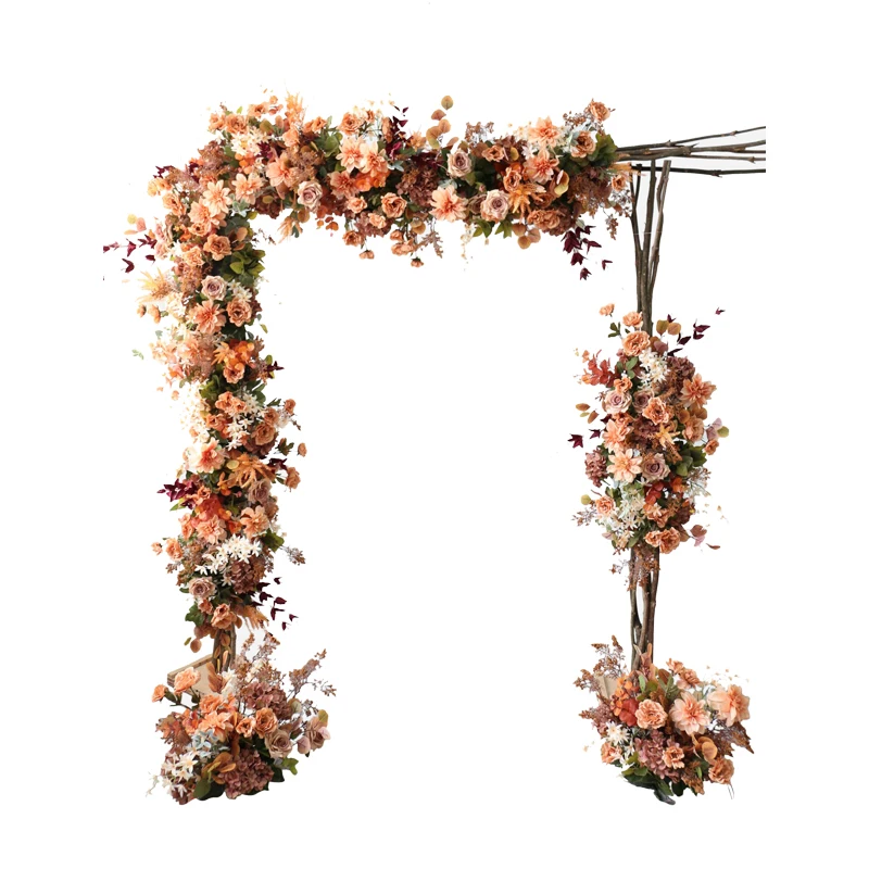 Retro Orange Series Artificial Flower Row Wedding Arch Decor Arrangement Outside/in door Setting Party Props Flowers Wall | Дом и сад