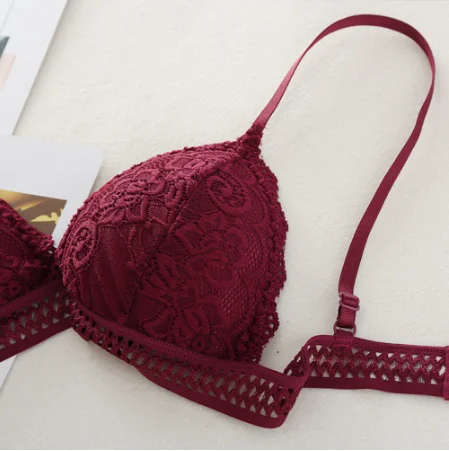 French Style Bralette Seamless Deep V Lace Bra Wireless Thin Underwear Sexy Lingerie Soft Push Up Bras For Women Hot