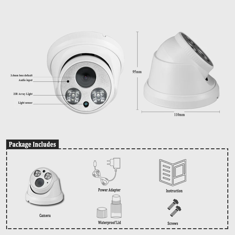 HJT WI-FI Камера 5MP Крытый безопасности сети P2P ИК Ночное видение в одну сторону аудио