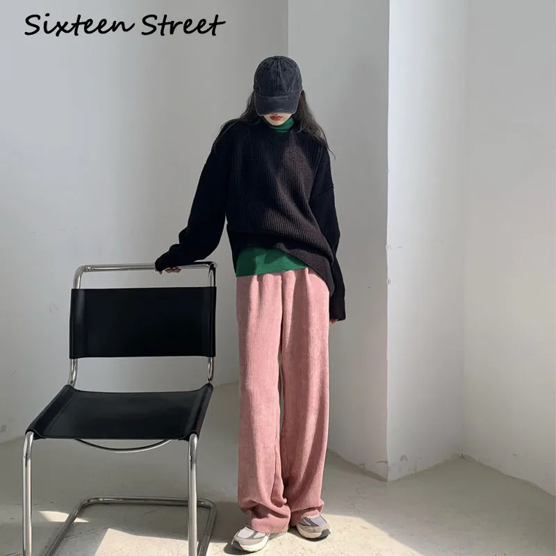 

Wide Leg Pants Women High Waist Straight Boyfriend Retro Autumn Winter Long Trousers Corduroy Vintage Casual Korean Style 2020