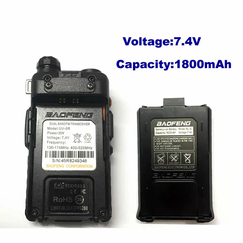 Baofeng UV 5R 8 Вт иди и болтай Walkie Talkie VHF/UHF Dual Band Портативный сертификатом от