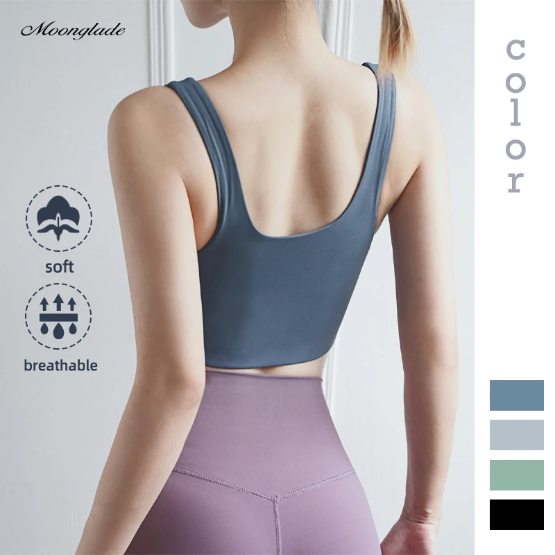 

Moonglade Yoga Tops Women Workout Crop Sports Bra Fitness Gym Full-Wrapped U-Neck Shockproof Vest Type Underwear Skin-Friendly