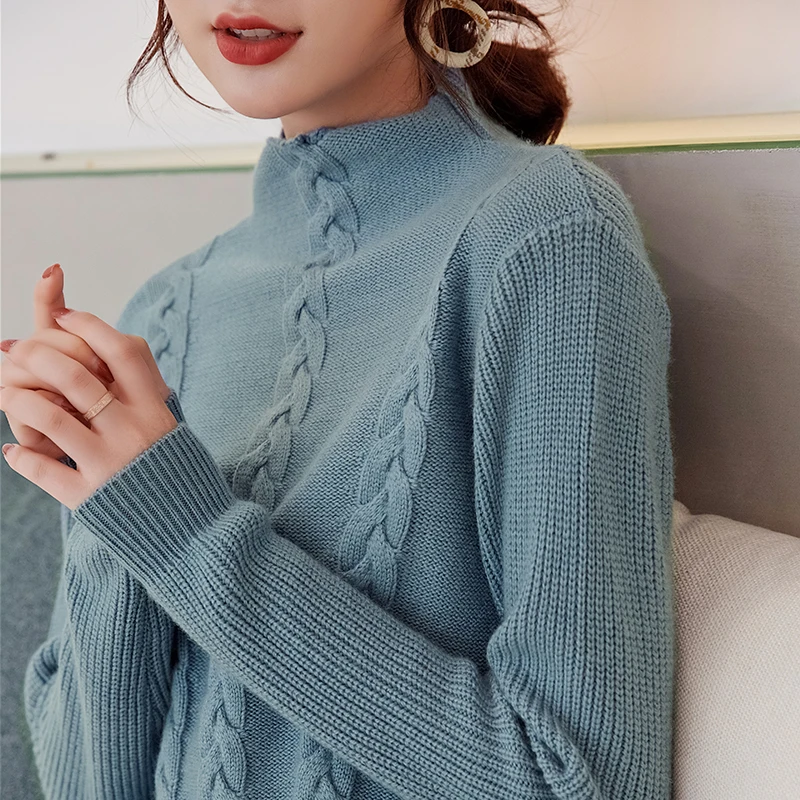 Женский кашемировый свитер свободный утепленный пуловер с полувысоким