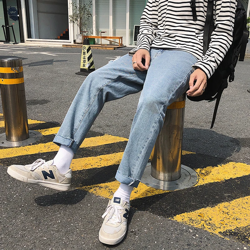 

SingleRoad Mens Jeans Men 2020 Oversized Wide Leg Korean Style Denim Straight Pants Harajuku Streetwear Blue Ripped Jean For Men