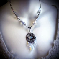 white pentacle necklace witch jewelry pentagram necklace wiccan jewelry pagan jewelry