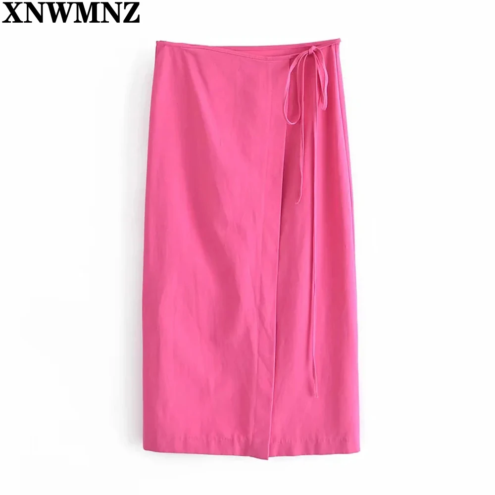 

XNWMNZ женские летние юбки 2021 розово-красная длинная юбка с запахом Женская юбка миди с высокой талией модная уличная одежда с пуговицами и раз...