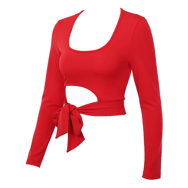 Сексуальные женщины с длинным рукавом Твердые кроп Топ Мода дамы Bodycon