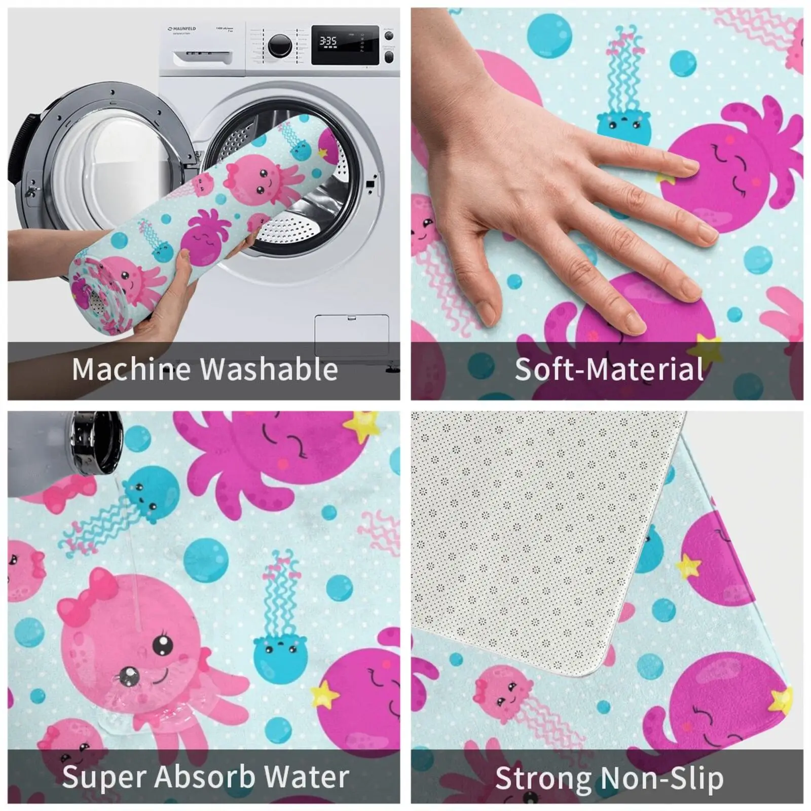 Милый розовый и синий коврик в виде осьминога подушка Мягкий Нескользящий