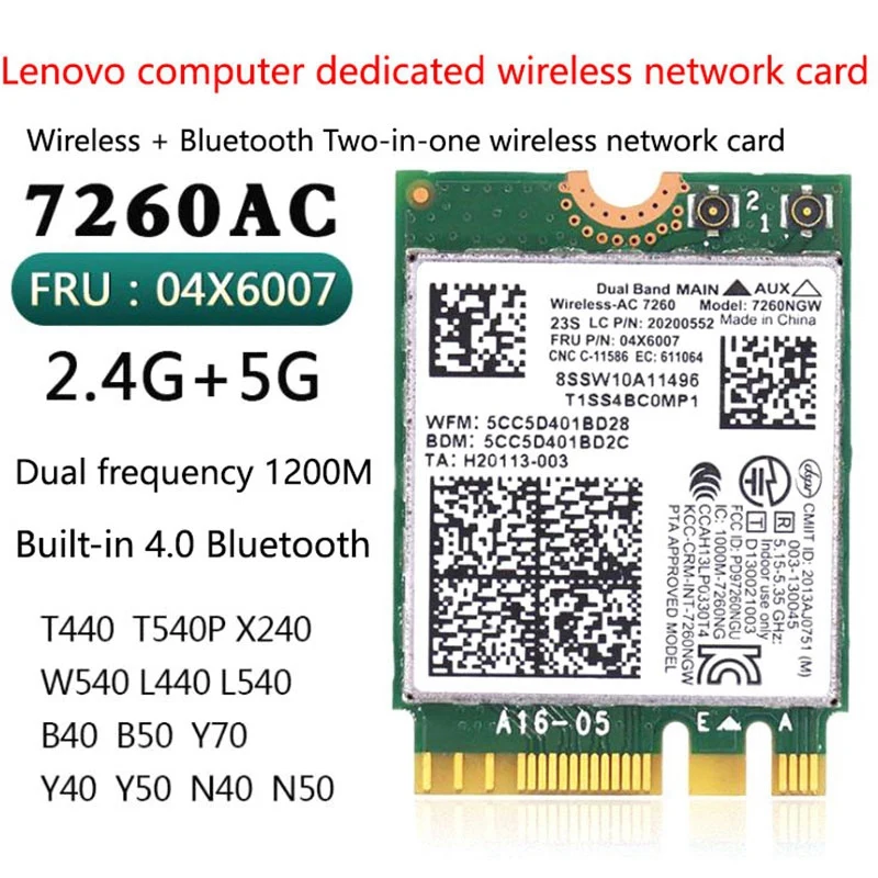 

for Lenovo T440 X240 Y40 Y70 Y50 7260AC Wireless Network Card 4.0 Bluetooth 04X6007