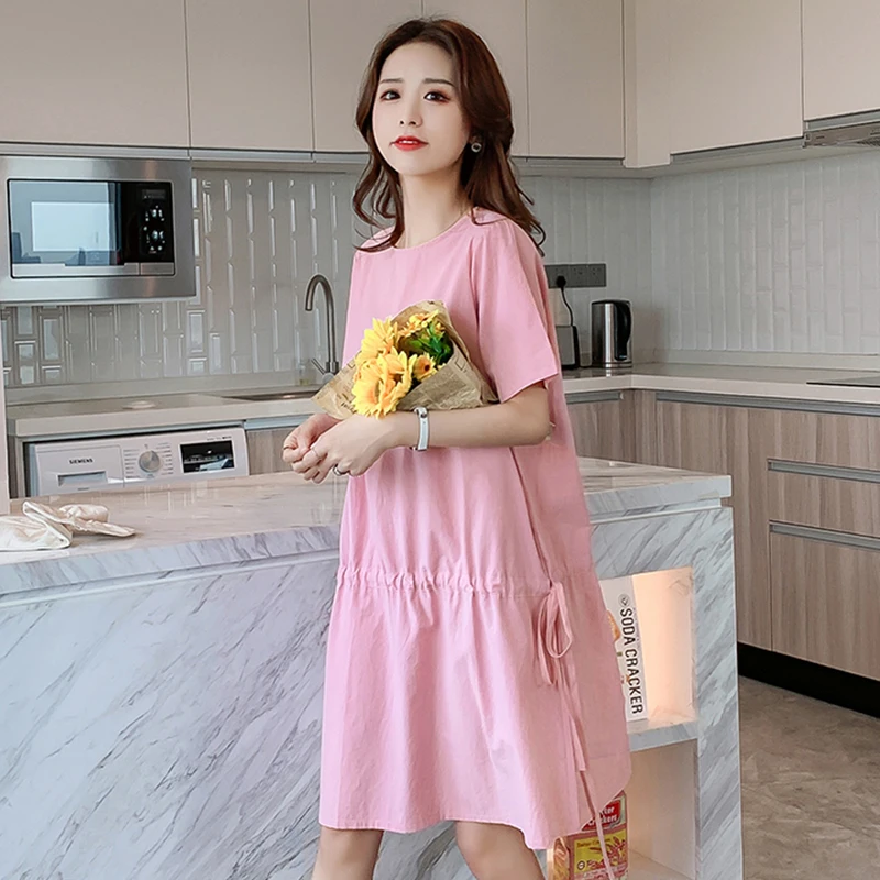 

Dress Summer 2021new Large Size Loose Leisure Slimming Simple Short Sleeves Mid-Length Dress for Women Summer