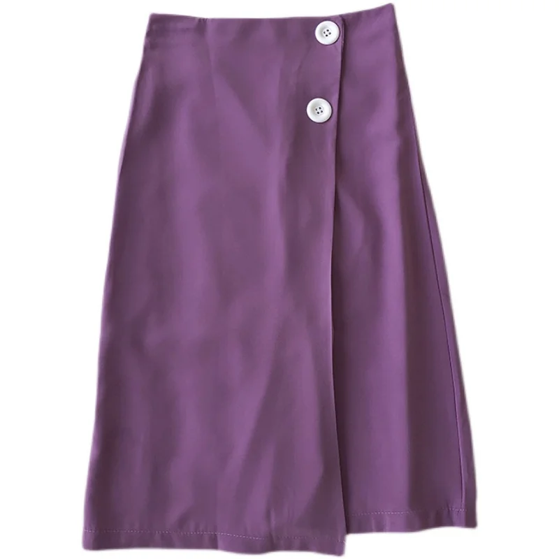 

Draping retro button high-waisted long skirt for womens 2021 summer women's Korean thin vintage split long skirt elegant skirts