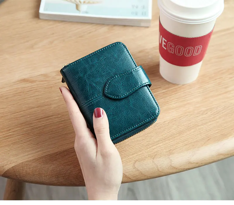 Billfold масло воск натуральная кожаные кошельки для женщин короткий мини-кошелек для клатча Soild монета Карманный с отделениями для карт держатель воловья сумка