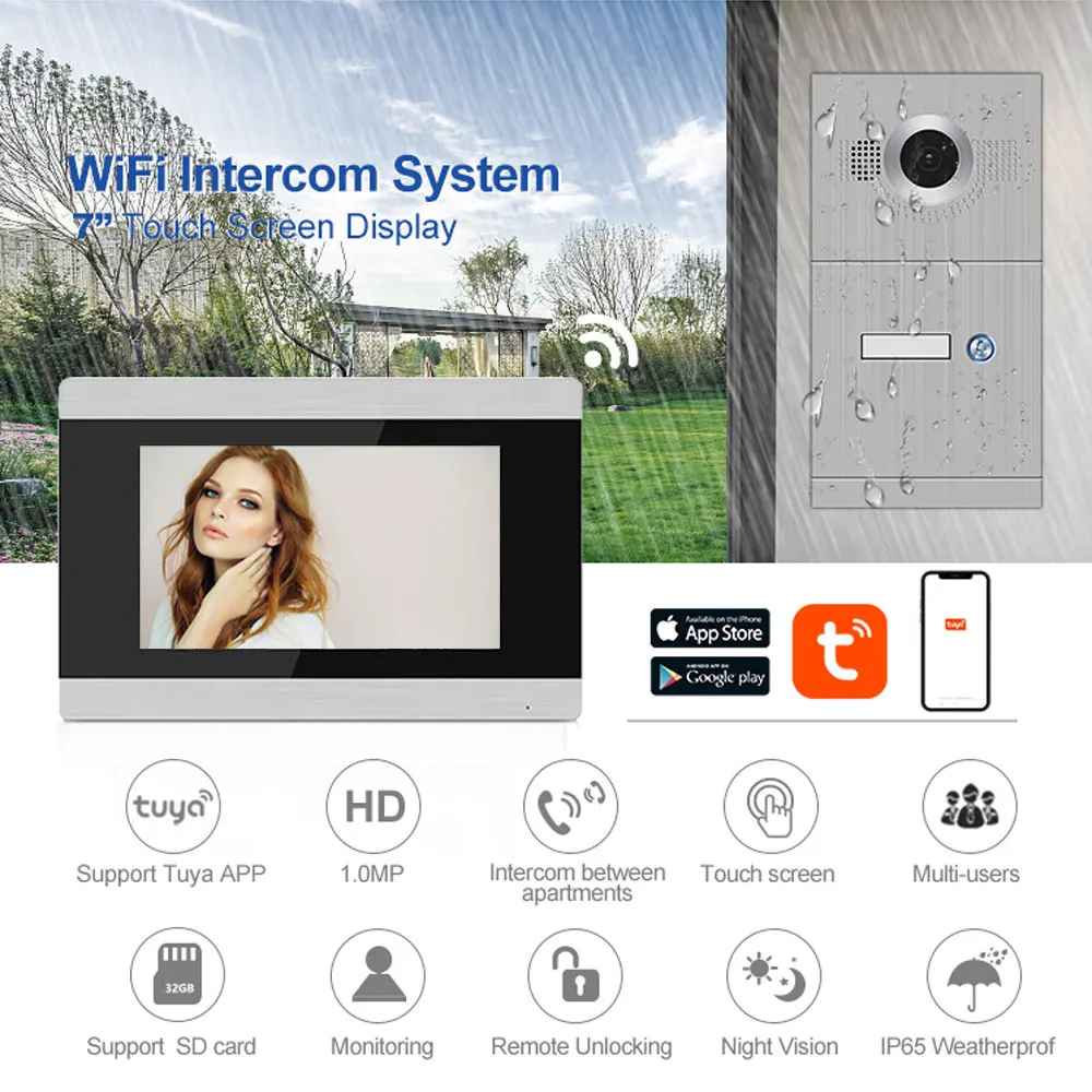 7 inch touch screen wifi ip smart video door phone intercom system support app remote unlock with motion detection free global shipping