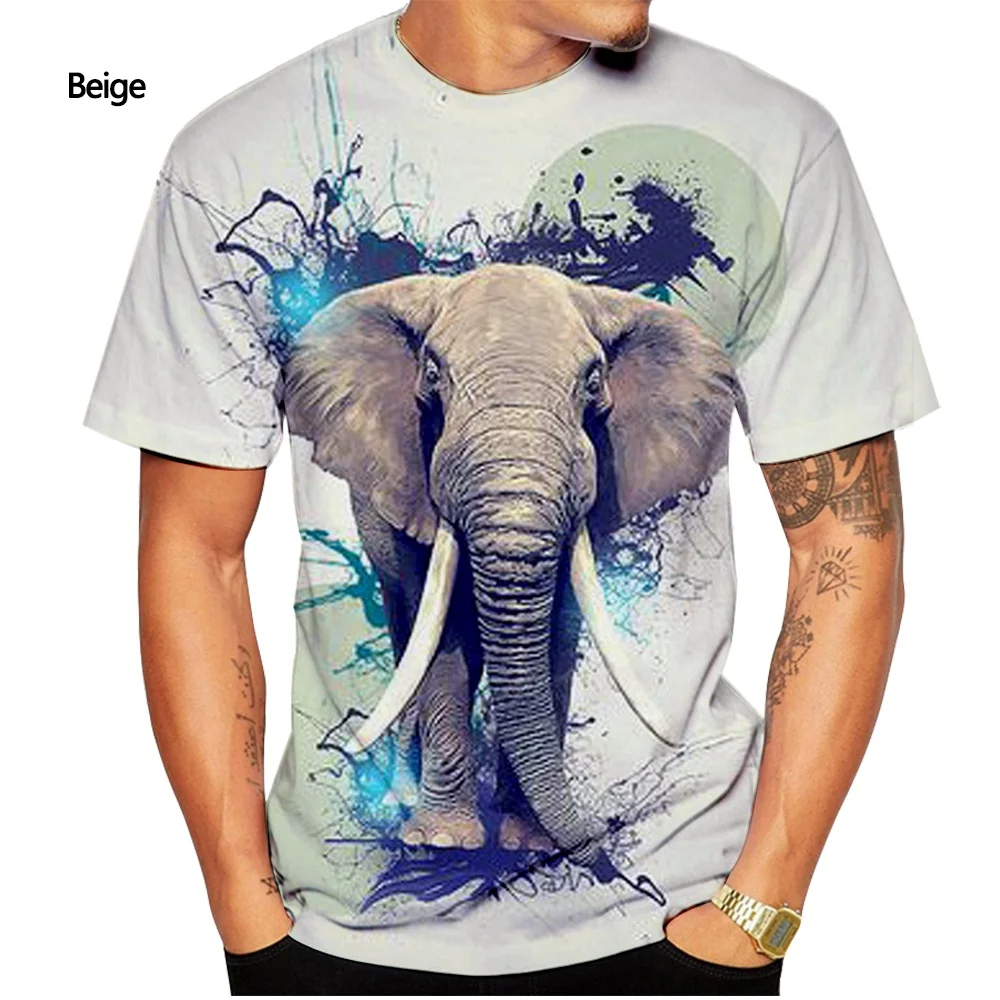 Новая модная футболка с 3D-принтом слона Повседневная рубашка коротким рукавом