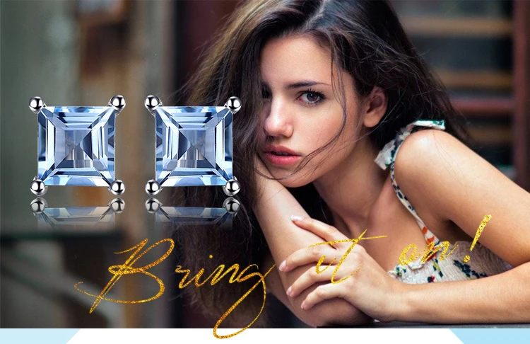 Jewelrypalace Природный Голубой топаз 925 Твердые стерлингового серебра модные женские туфли ослепительно Принцесса Cut Серьги-гвоздики для Для женщин