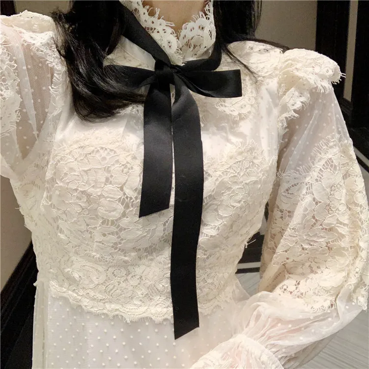 Женское кружевное платье с вышивкой DEAT летнее круглым воротником и