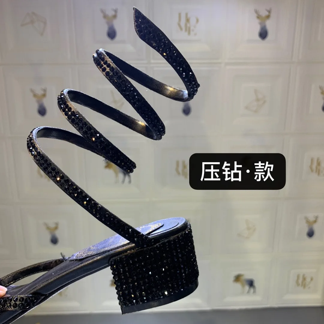 2019 Brand New RC Rhinestone High Heels Sandals Women Gladiator Italian Shoes Matching Bags Slip-On | Обувь