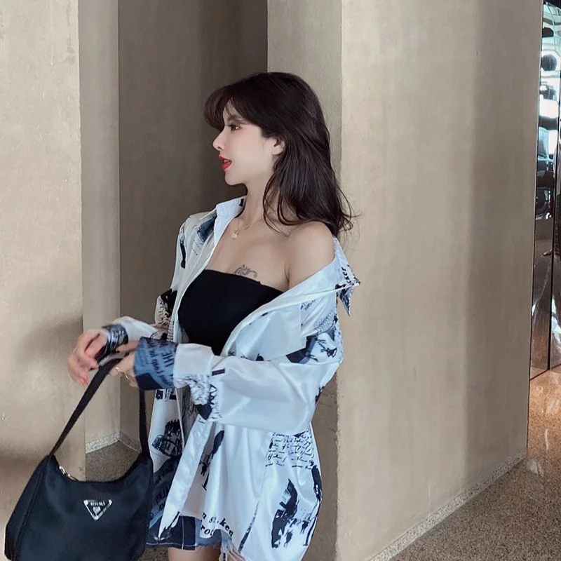 

DEAT 2021 New Spring And Summer Fashion Casual Single Breasted Printed Top Loose And Thin Long Sleeve Shirt Women SK530