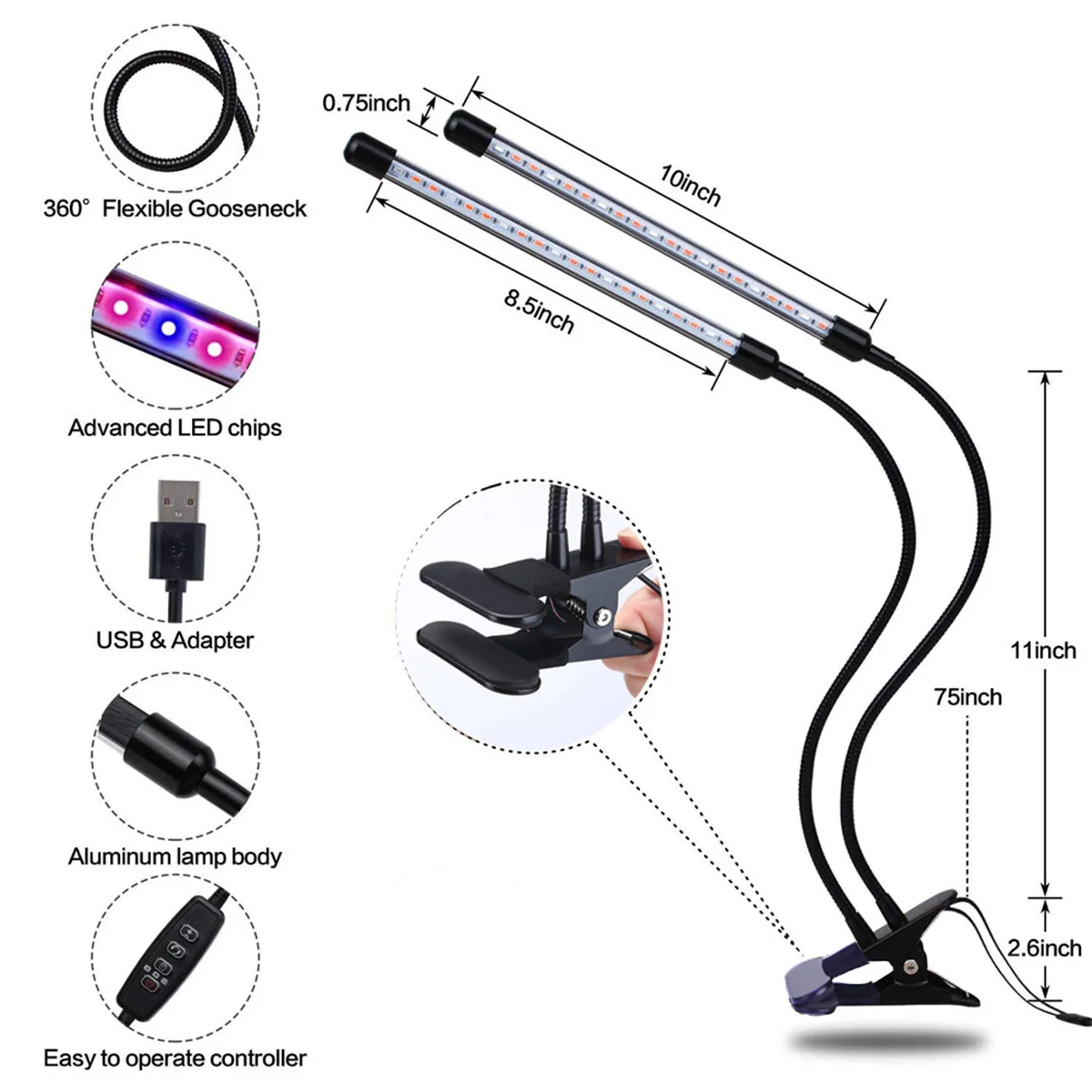 

4 Heads LED Grow Light Full Spectrum 18W 5V USB Clip-on Greenhouse Vegetable Seedling Plant Lighting IR UV Growing Phyto Lamp