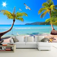 custom 3d photo wallpaper seascape coconut tree beach landscape wall painting living room sofa tv background mural wall decals