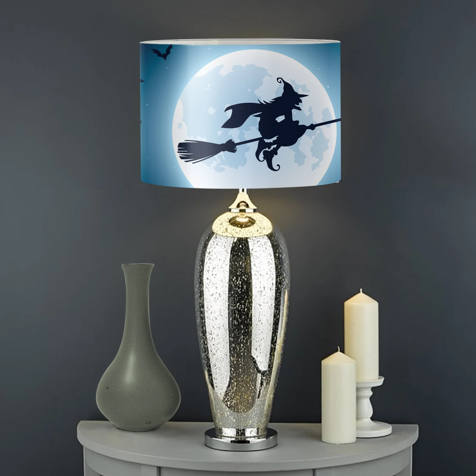 

Simple Style Round Lampshade Halloween Party Deocrtion Witch Pattern Printing Table Lamp Shade Modren Home Decor Light Covers