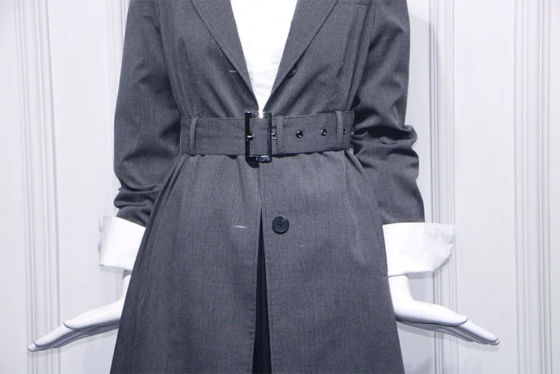 Серое пальто для женщин 2019 элегантное однобортное приталенное с отложным