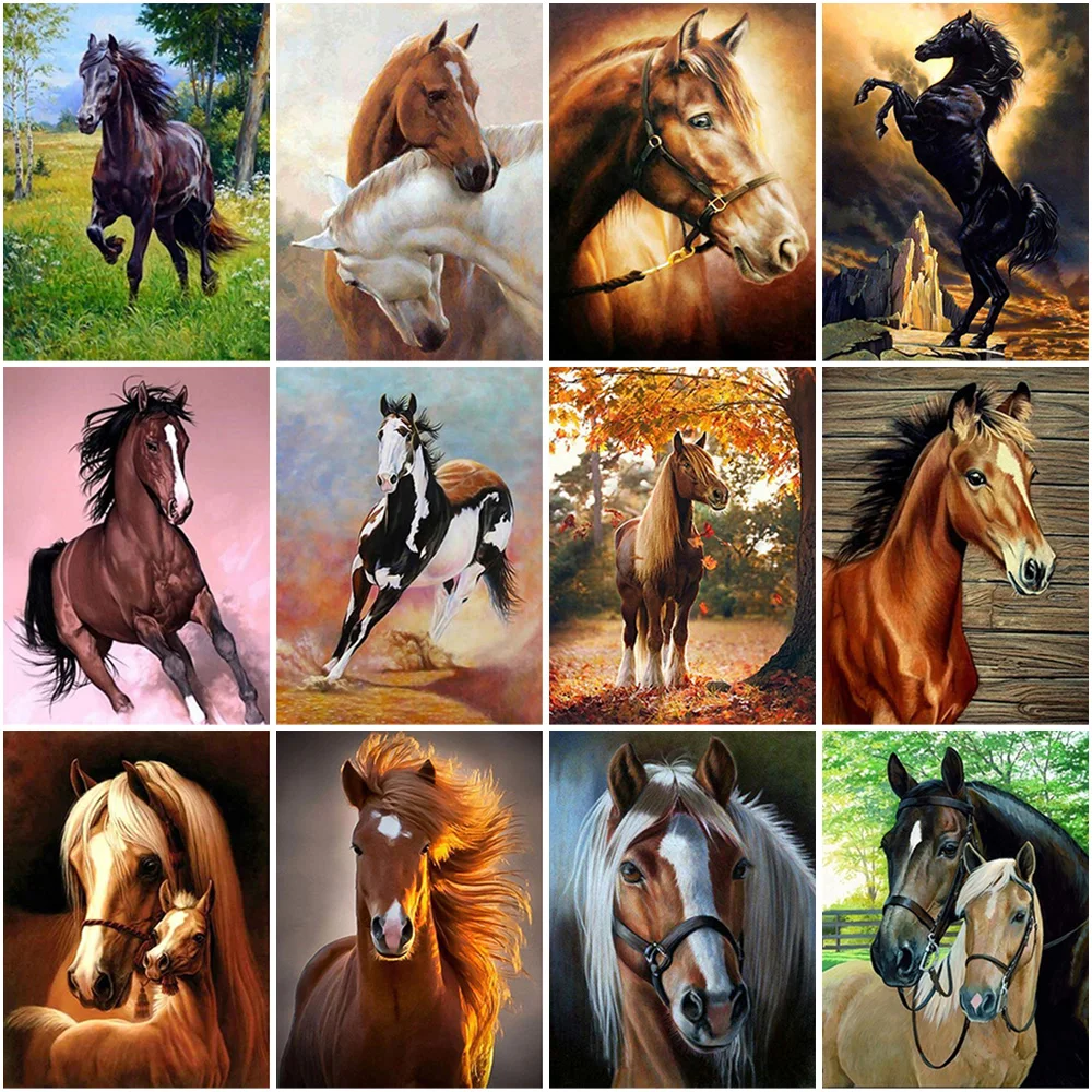 

Horse DIY 5D Diamond Painting Cross Stitch Full Round Drill Animal Daimond Embroidery Rhinestone Home Decor Drop&ship Gift