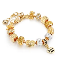 luxury yellow gold plated diamond bracelet for women elegant crystal beads charm bracelet hand chain wedding fine jewelry gifts