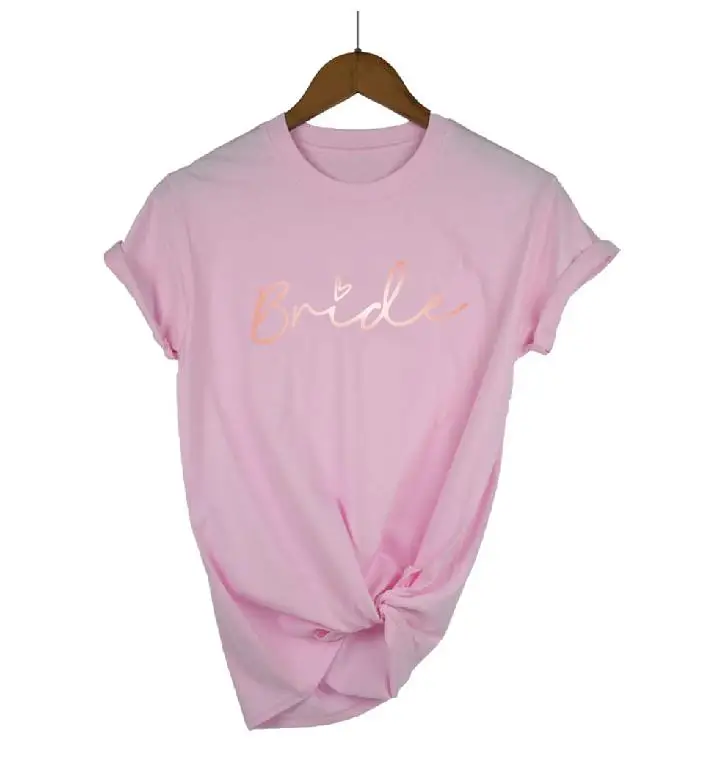pink t rose BRIDE Девичник Команда Невесты футболки с сердцем отряд "невеста" Подружки невесты Свадебный Женский Топ тройник Мода хлопок короткий рукав Футболка хлопок - Цвет: pink t rose BRIDE