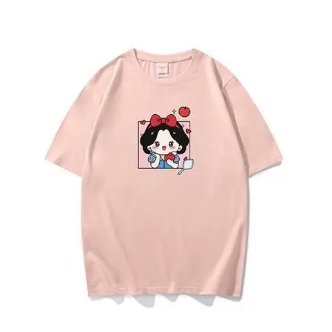 

Disney Summer New Korean Style Loose and Cute Girl round Neck Short Sleeve Top Snowyprincess Series Cotton T-shirt