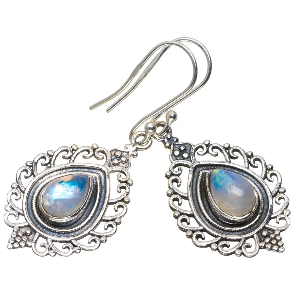 Серьги из серебра 925 пробы ручной работы натуральный Радужный Лунный Камень 1 75