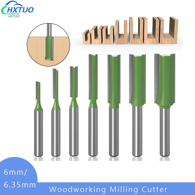 

7PC 6mm 1/4 inch Shank Single Double Flute Straight Bit Milling Cutter for Wood Tungsten Carbide Router Bit Woodwork Tool