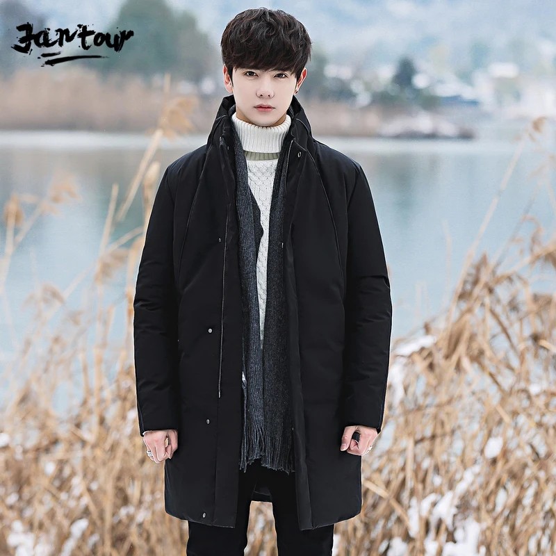 Мужская куртка пуховик на утином пуху теплая черного цвета зимняя верхняя одежда