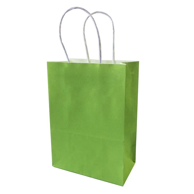 

40PCS 21x15x8cm Small Soft Green kraft paper bag with handles for Gifts Shops Wedding Guests WHOLESALE