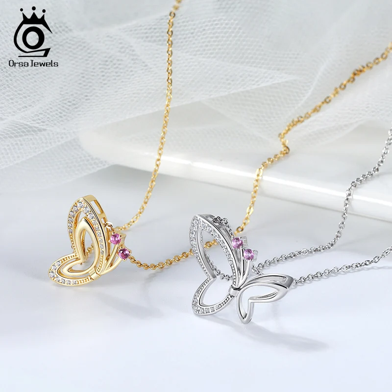 ORSA JEWELS Летающая бабочка 2 способа носить женское ожерелье с подвеской для девочки