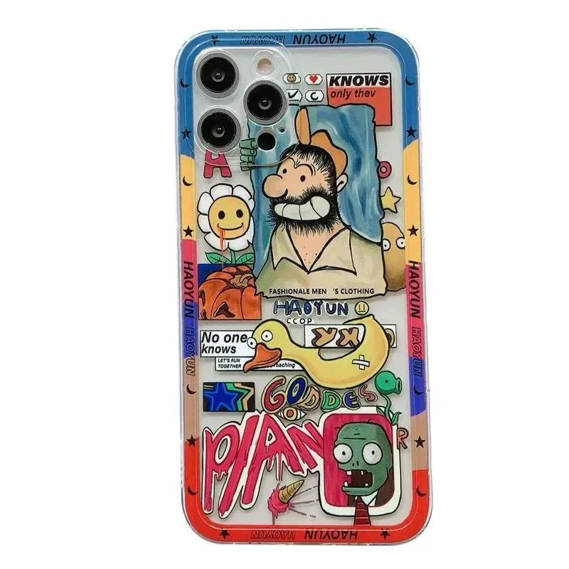 

Retro doodle Phone Case for Iphone 7 8 X 11 12 Fashion Silicone Phone Cover for Iphone 12 Pro Max Mobile Phone Case For Couple