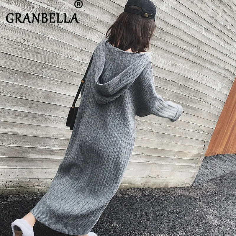 Однотонное Платье Свитер оверсайз с капюшоном 2020 повседневные женские длинные