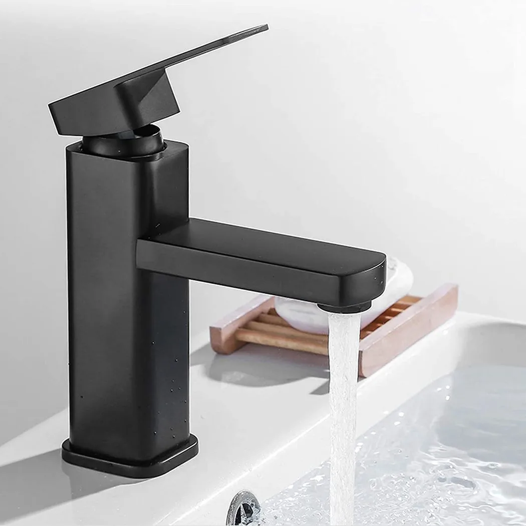 

1pc Modern Bathroom Basin Taps Mixer Tap Single Lever Mono Brass Tap Black Faucet Anti-rust Durable Home Bathroom Replacement