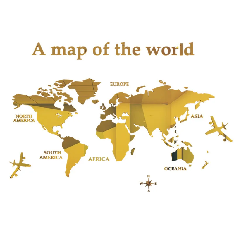 3D Карта мира настенная наклейка акриловая однотонная Хрустальная стена для