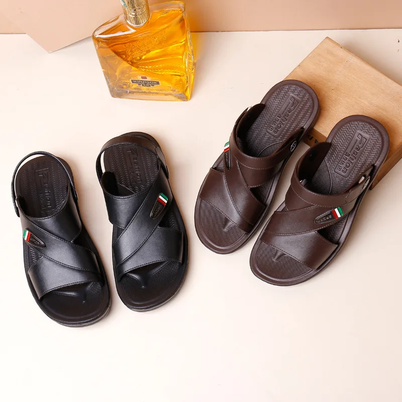 

Mazefeng Men Summer Sandals Patent Leather Comfortable Slip-on Casual Sandals Fashion Men Slippers Zapatillas Hombre Size 40-45